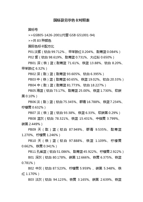 国标及劳尔色卡对照表