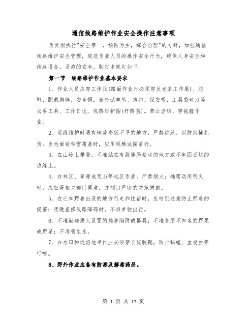 通信线路维护作业安全操作注意事项(二篇)