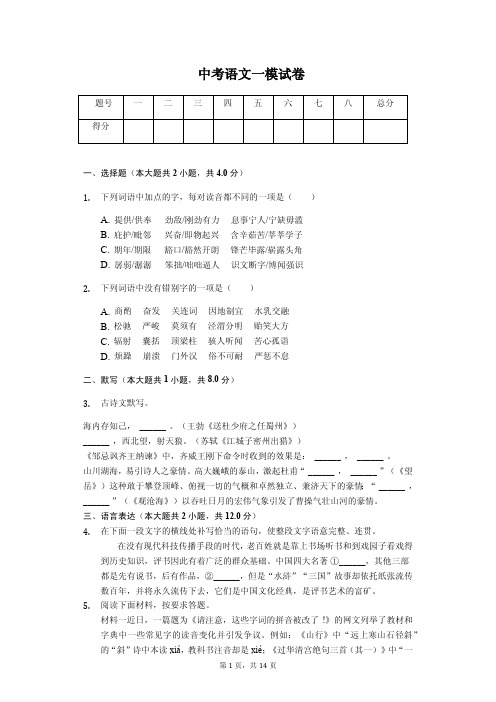 2020年河南省驻马店市中考语文一模试卷答案版 