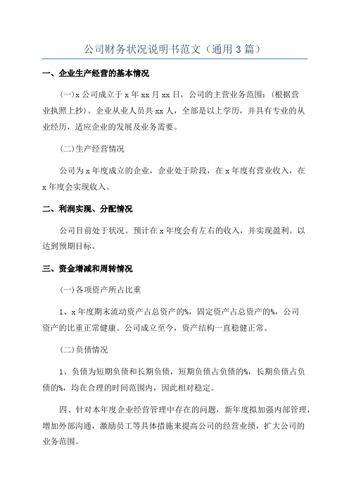公司财务状况说明书范文(通用3篇)