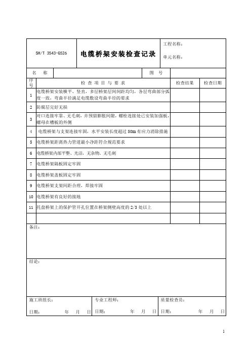 电缆桥架安装检查记录+电力变压器试验记录+电力电缆试验记录