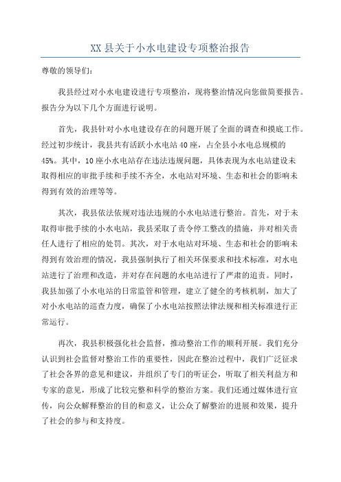 XX县关于小水电建设专项整治报告