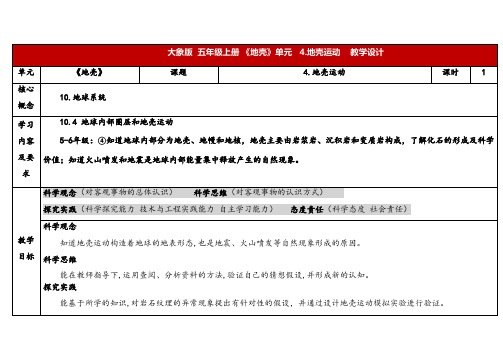 2024年大象版五年级科学上册 4.4地壳运动 (教案) 