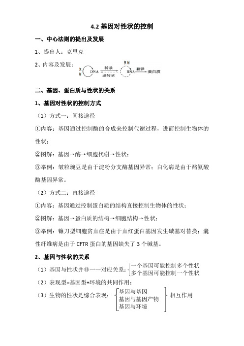 4.2基因对性状的控制(知识整理参考)