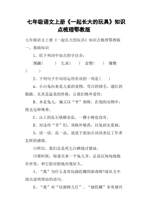 七年级语文上册《一起长大的玩具》知识点梳理鄂教版