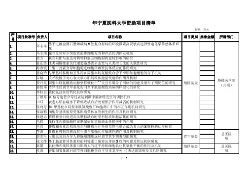 年宁夏医科大学资助项目清单