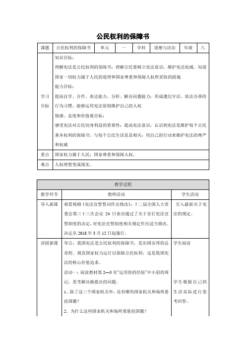 教学设计4：1.1 公民权利的保障书