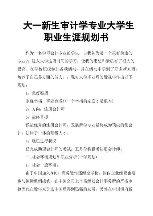 大一新生审计学专业大学生职业生涯规划书