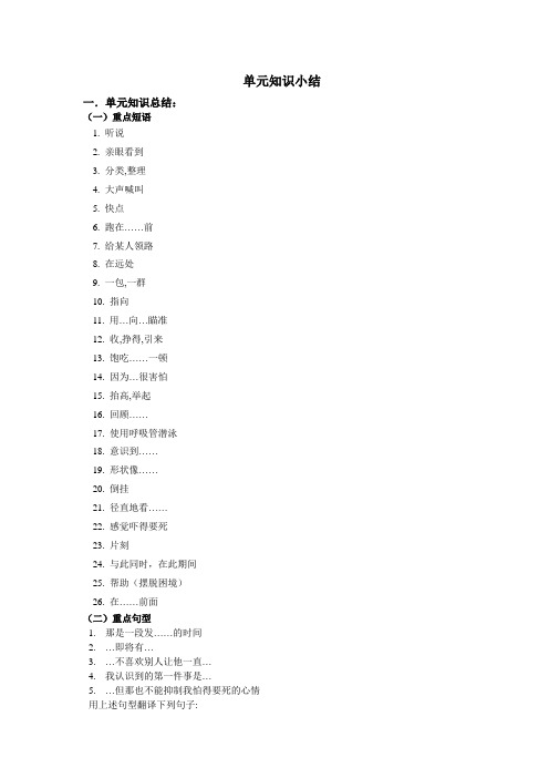 人教版高中英语选修七Module7Unit3Underthesea单元知识小结