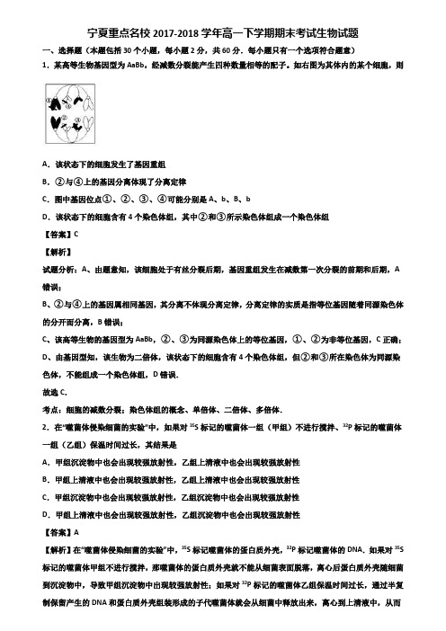 宁夏重点名校2017-2018学年高一下学期期末考试生物试题含解析