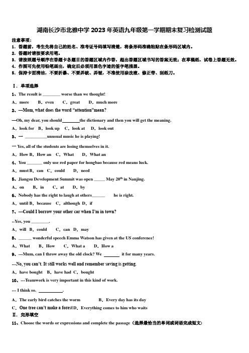 湖南长沙市北雅中学2023年英语九年级第一学期期末复习检测试题含解析