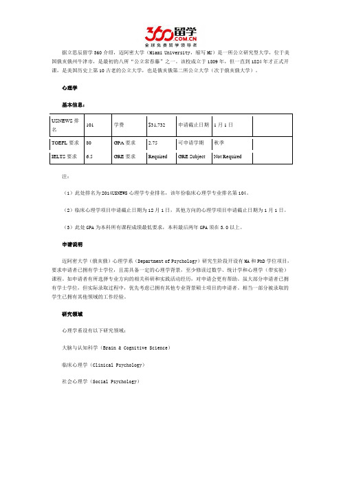 2017年美国迈阿密大学心理学申请攻略