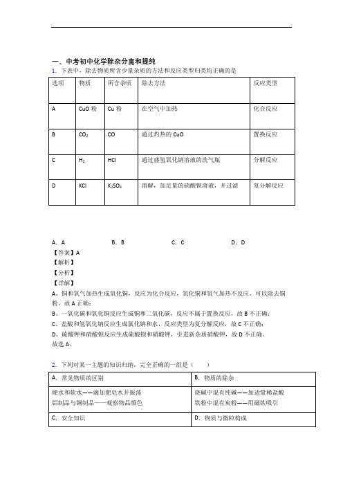 备战中考化学二轮 除杂分离和提纯 专项培优易错试卷含答案(1)