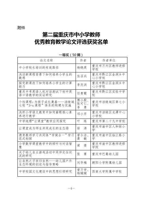 重庆中小学教师优秀教育教学论文评选获奖-重庆教育学会