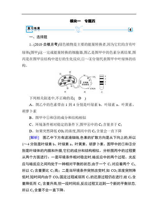 2019高考生物大二轮复习精品练案：专题四 光合作用与呼吸作用 Word版含答案