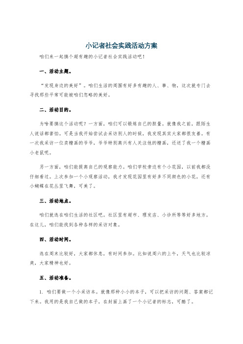 小记者社会实践活动方案