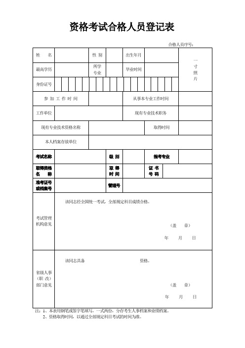 资格考试合格人员登记表下载- 资格考试合格人员登记表.