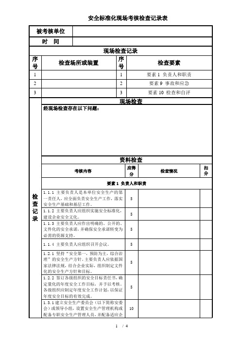 标准化要素现场考核检查记录表