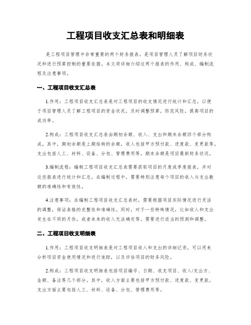 工程项目收支汇总表和明细表