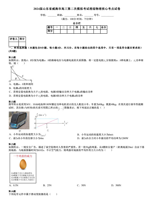 2024届山东省威海市高三第二次模拟考试理综物理核心考点试卷