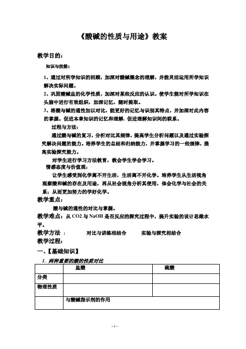 酸和碱化学性质复习教案、导学案