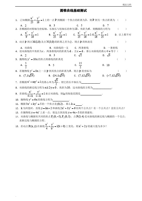 圆锥曲线基础测试题及答案