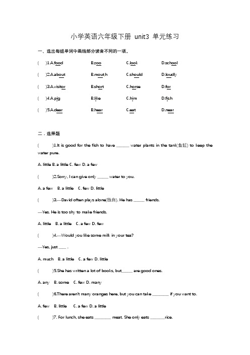 译林版 小学英语六年级下册 第三单元练习 (含答案)