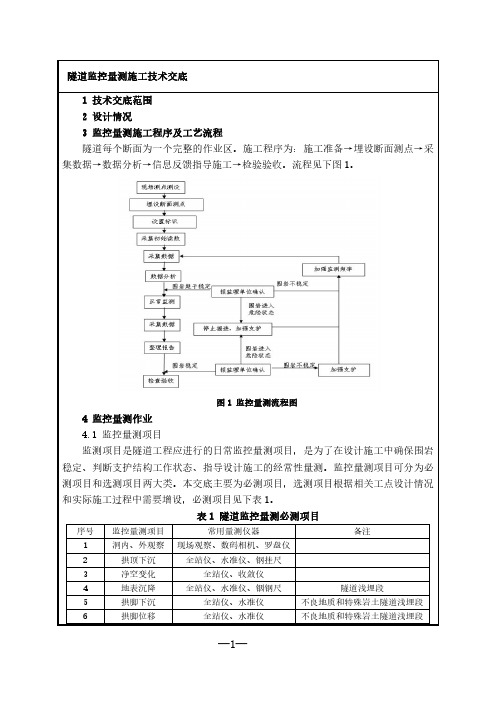 隧道监控量测施工技术交底