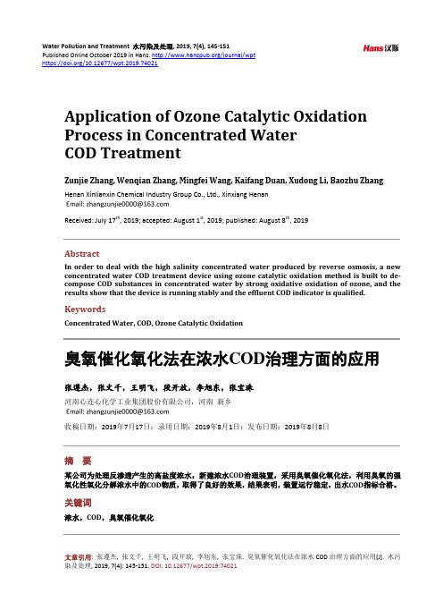 臭氧催化氧化法在浓水COD治理方面的应用