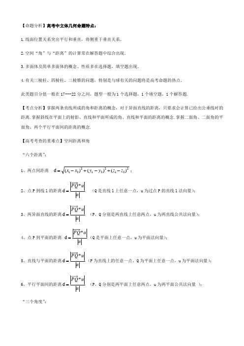 立体几何解题技巧及高考类型题—老师专用