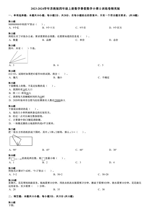 2023-2024学年苏教版四年级上册数学暑假数学小博士训练卷精英版