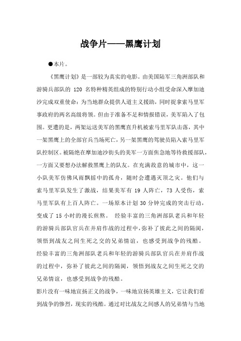 战争片影评_黑鹰计划