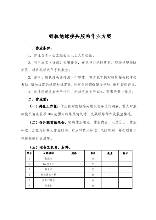 钢轨绝缘接头胶粘作业方案