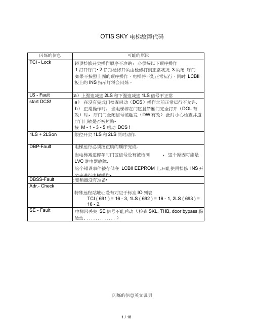 OTISSKY1电梯故障代码大全及主板指示灯及开关说明