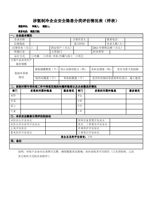 安全隐患分类评估情况表