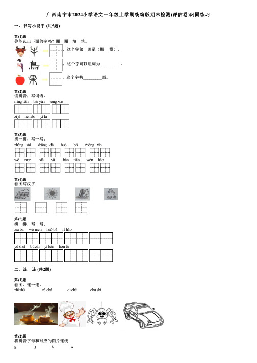 广西南宁市2024小学语文一年级上学期统编版期末检测(评估卷)巩固练习