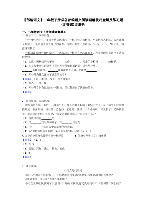 二年级【部编语文】二年级下册必备部编语文阅读理解技巧全解及练习题(含答案)含解析