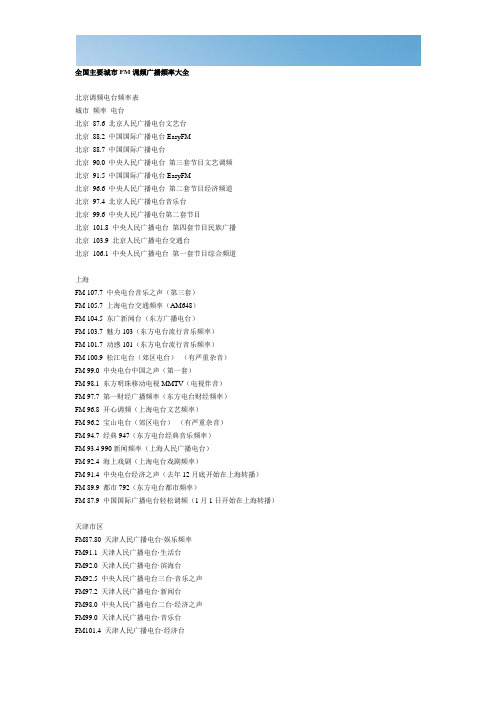 全国主要城市FM调频广播频率大全[优质文档]