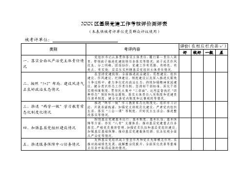 基层党建工作考核评价测评表