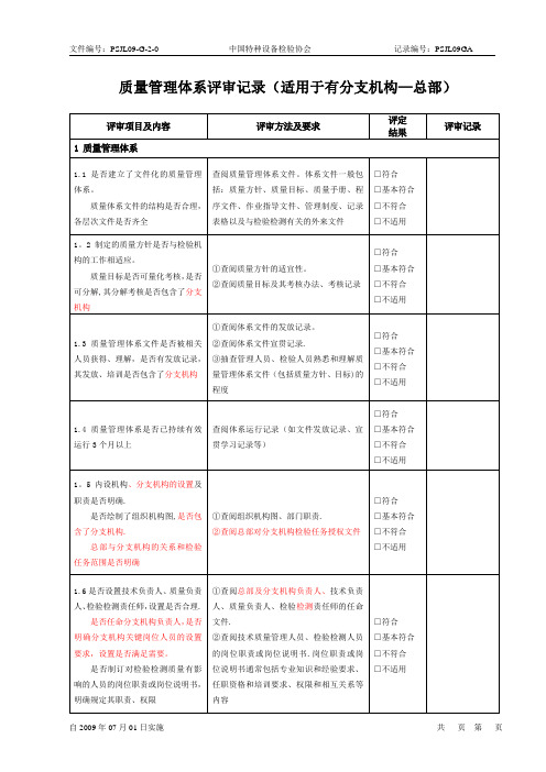 质量管理体系评审记录-(适用于有分支机构-总部)