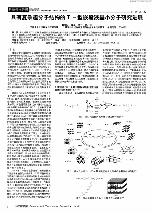 具有复杂超分子结构的T-型嵌段液晶小分子研究进展