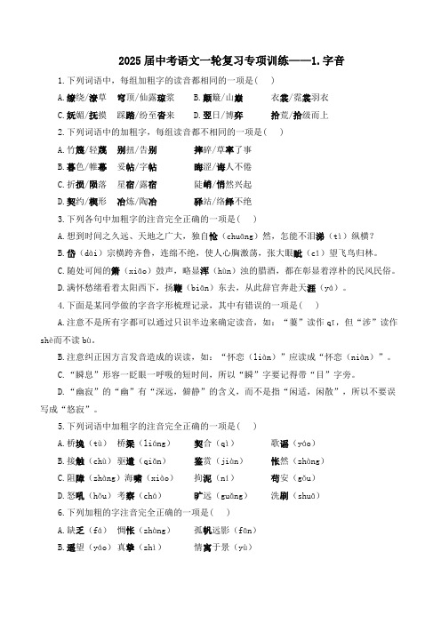 中考语文一轮复习 复习专项练——1.字音(含解析)