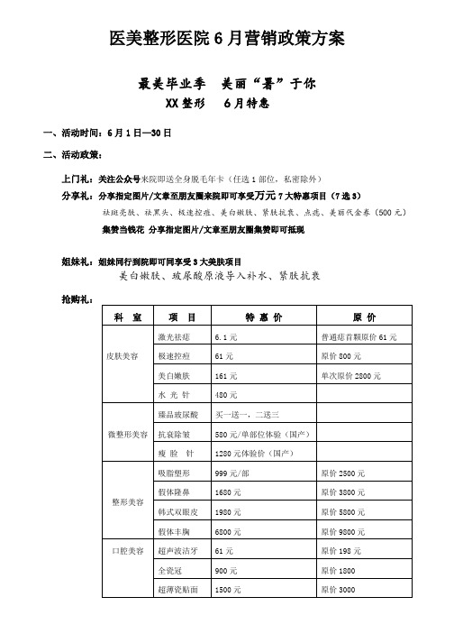 医美整形医院6月营销政策方案