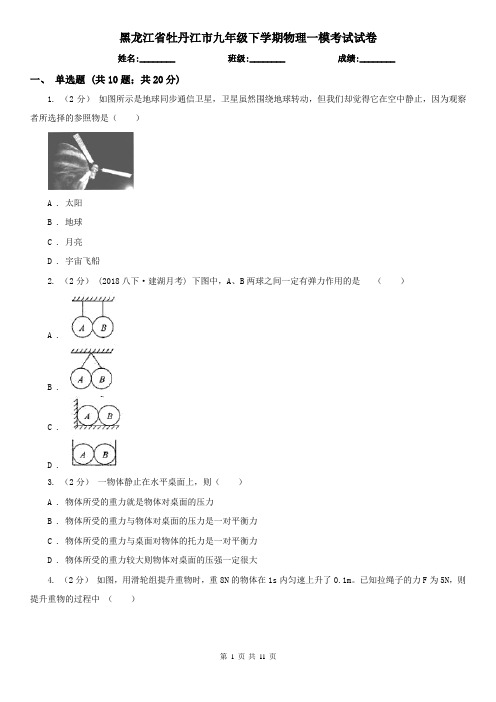 黑龙江省牡丹江市九年级下学期物理一模考试试卷