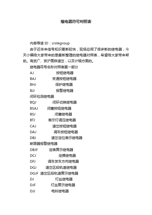 继电器符号对照表