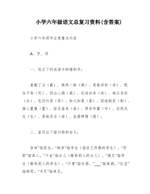 小学六年级语文总复习资料(含答案)