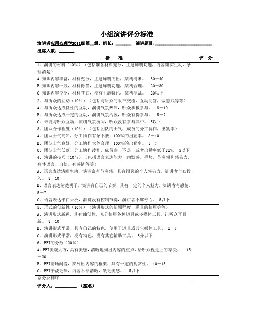 小组演讲评分标准