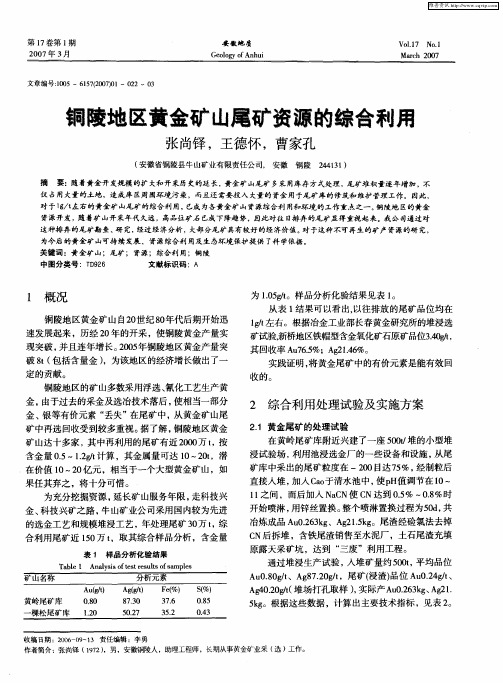 铜陵地区黄金矿山尾矿资源的综合利用