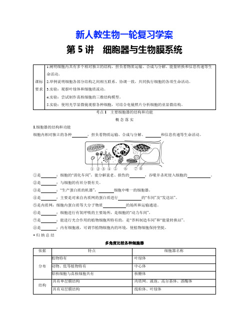 新人教生物一轮复习学案：第5讲 细胞器与生物膜系统(含答案解析)