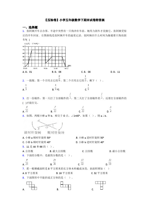 【压轴卷】小学五年级数学下期末试卷附答案